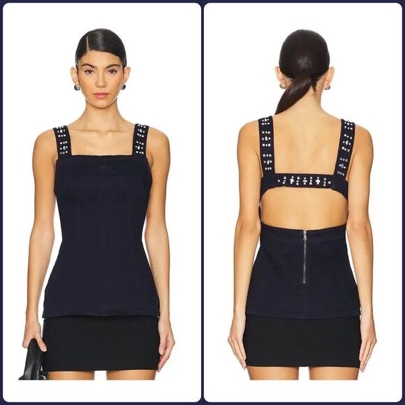 Free People Tops - Free People Denim D/F Studded Backless Peplum Top XS Dark Rinse NWT/NEW!!